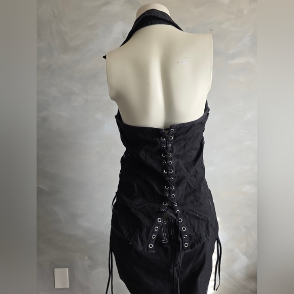 Vtg Harley-Davidson Womens M Corset Halter Lace Up Zip Embroidered Top Y2K - Picture 7 of 15